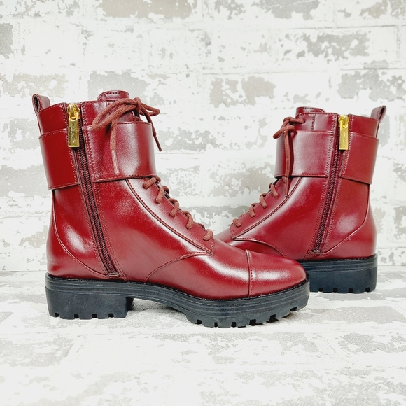 New MICHAEL KORS Tatum Lace Up Combat Boots in Merlot K134 - Picture 2 of 10